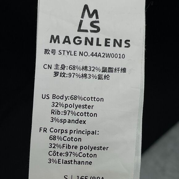 Magnlens Cropped Hoodie Women's Small Black Cotton Stretch Ribbed Logo Pullover - Picture 8 of 13